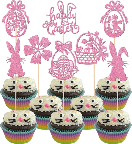 Miniatura 20 de 30 piezas de decoración para magdalenas de Pascua con purpurina de cruz religiosa He is resucitado para cupcakes de la Santa Biblia, Dios bendiga