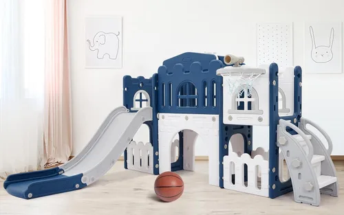 GarveeLife Zona de juegos interior 8 en 1 para niños pequeños con tobogán: juego de tobogán para bebés de 1 a 3 años, tobogán para niños incluye aro