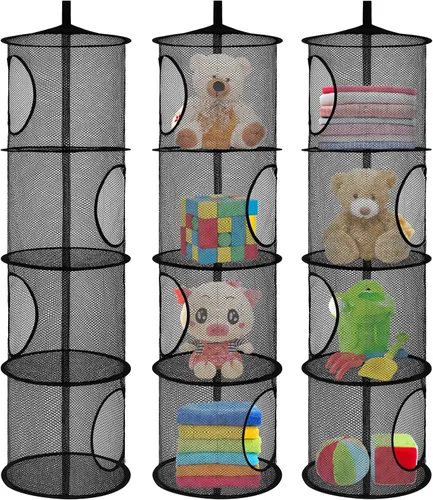 Miniatura 19 de Almacenamiento Colgante para Juguetes de Peluche, Organizador de Almacenamiento de Peluches Plegable para Rincón con 4 Compartimentos, Organizador