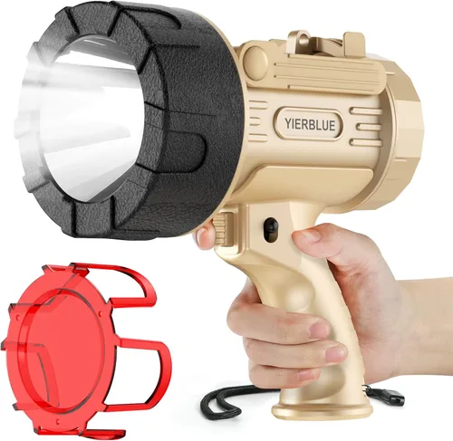 YIERBLUE Foco recargable LED de 2000,000 lúmenes, linterna de mano impermeable IP67, 3 ajustes adaptables, luz de punto con filtro rojo