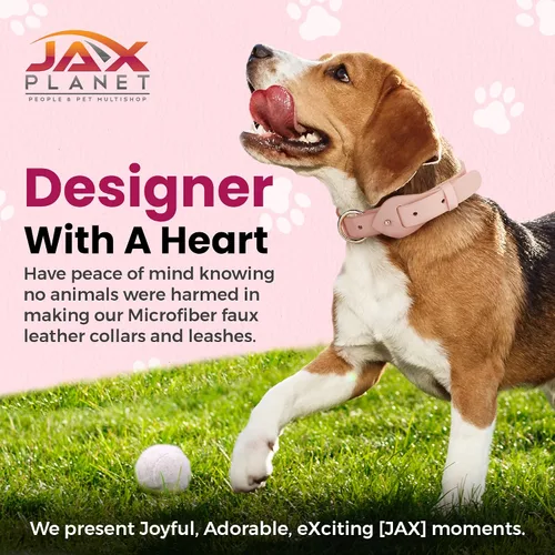 Miniatura 4 de Collar de cuero suave de microfibra para perros, ajustable, a la moda, color rosa melocotón, collar de cuero MF sin crueldad para cachorros