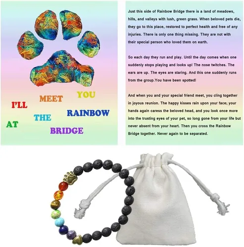 Miniatura 7 de Pulsera de cuentas de lava con diseño de puente arcoíris para mascotas, regalo conmemorativo para perros y gatos, lino