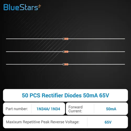 Miniatura 6 de BlueStars 1N34A 1N34 Schottky Barrera Rectificador Diodos de bloqueo 50mA 65V - 1N34A 1N34 Schottky, DO-35 (DO-204AH) IN34A IN34 Axial 20 amperios