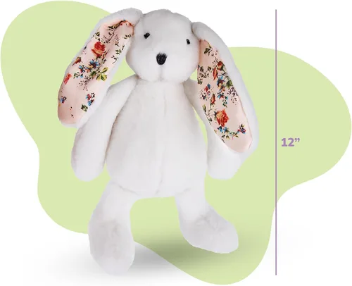 Miniatura 7 de ArtCreativity Blossom Bunny - Peluche para niños, 12 pulgadas, conejo de peluche blanco con orejas y pies con estampado de flores florales