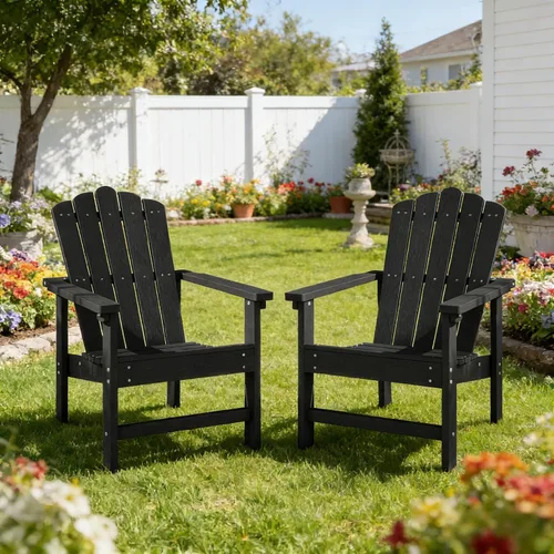 Miniatura 2 de Juego de 2 sillas Adirondack apilables, duraderas, resistentes a la intemperie, asientos de patio al aire libre, sillas de madera de polietileno