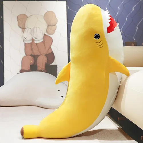 Miniatura 5 de PEACH CAT Peluche de tiburón de plátano de 21 pulgadas, grande, animal de peluche de plátano suave, regalos para niños, amarillo