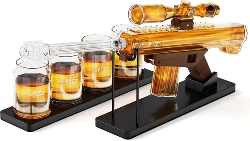 Kollea Regalos para Hombres Papá, Juegos de Decantadores de Whisky, Juego de Decantador de Pistola con 4 Vasos de Bala y Telescopio de Mira, Regalo