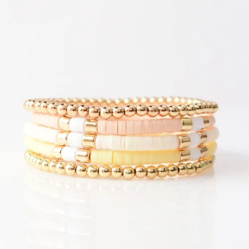 Miniatura 2 de Pulseras de cuentas de arcilla estilo heishi surfista para mujer, con discos de vinilo y dije de mal de ojo, apilables, pulseras elásticas