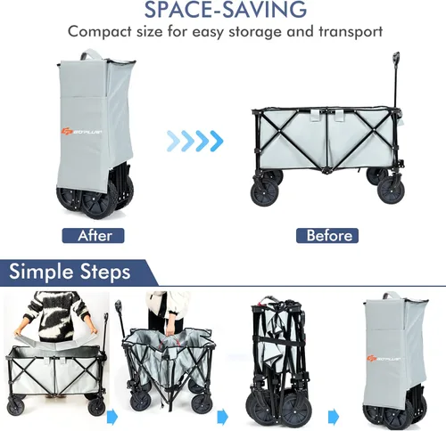 Miniatura 4 de Goplus Carro plegable utilitario con ruedas universales y asa ajustable y bolsa de cubierta, carrito de comestibles para jardín, compras, campamento