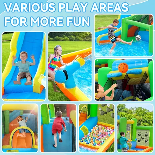 Miniatura 5 de FBSPORT - Castillo inflable con tobogán acuático, casa de rebote para niños, para interiores y exteriores, con soplador de 550 W, castillo hinchable