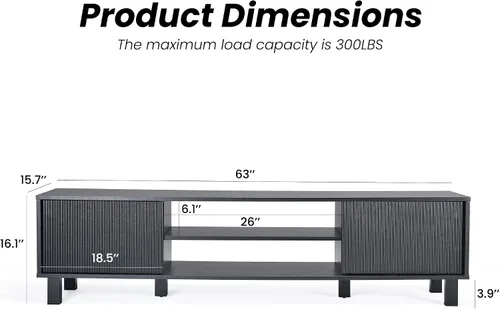 Miniatura 8 de Wood TV Stand for 65+ Inch TV, Boho Television Stand with Natural Rattan Sliding Doors & Adjustable Shelves, Entertainment Center Media Console for