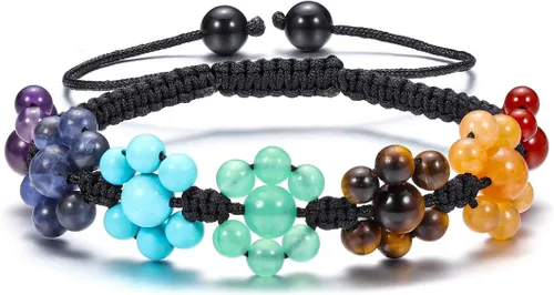 TOP PLAZA - Pulsera de cuentas de chakras con 7 cristales curativos para yoga, meditación, relajación, ansiedad, para hombre y mujer