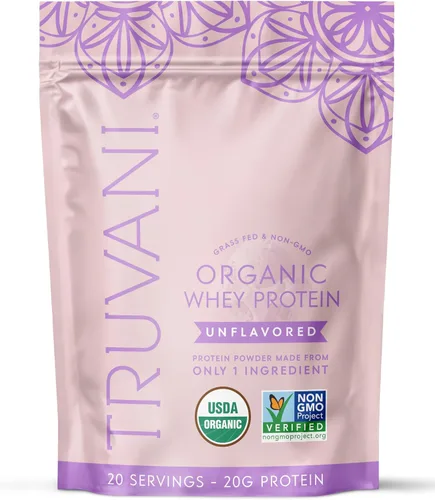 Miniatura 13 de Polvo de proteína de suero orgánico Truvani Chocolate 20g de proteína de suero alimentado con hierba 20 porciones Orgánico certificado USDA