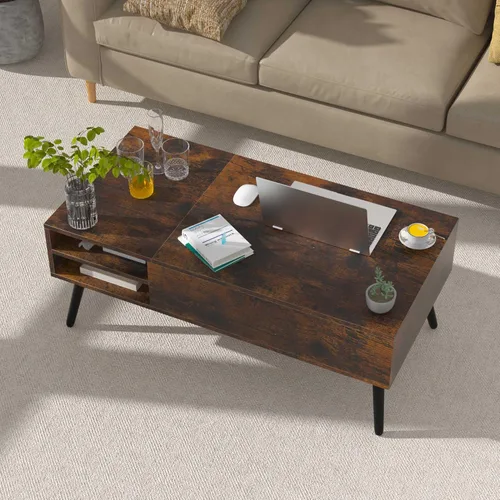 Miniatura 8 de Mesa de centro moderna con tapa elevadora con almacenamiento oculto para sala de estar, mesa de piso con elevador, mesa central de madera