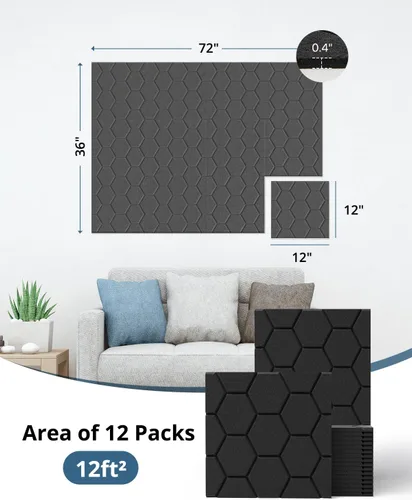 Miniatura 7 de Kuchoow Paneles de pared insonorizados, paneles autoadhesivos a prueba de sonido para paredes, paquete de 12 paneles de absorción de sonido de alta