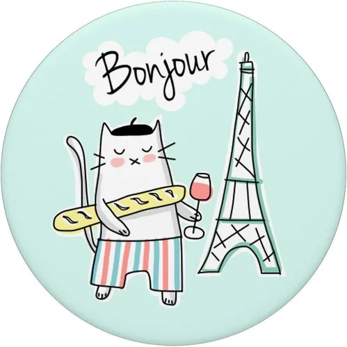 Miniatura 3 de Gato francés París viaje menta lindo divertido para adolescentes mujeres – PopSockets agarre y soporte para teléfonos y tabletas