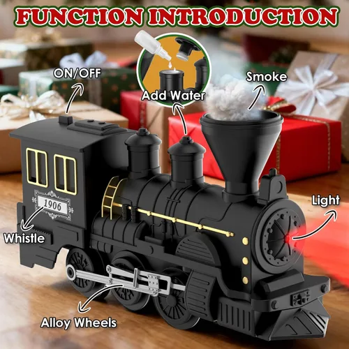 Miniatura 2 de Juego de tren de árbol de Navidad de 15 piezas con humo, sonido y luces, pista elegante y vagones de pasajeros vintage para Navidad, juego de tren