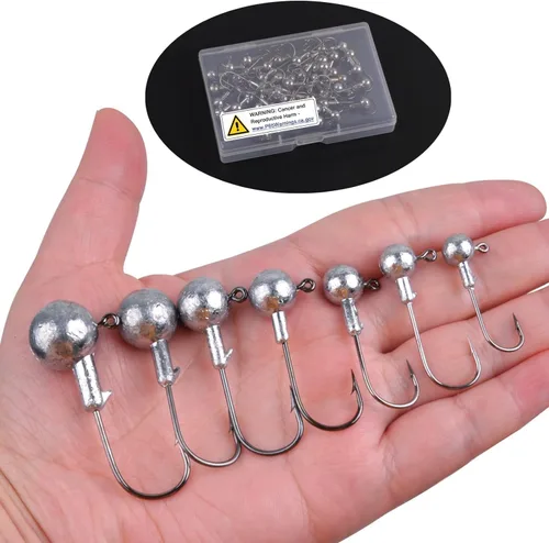 Miniatura 7 de Ganchos redondos de plomo sin pintar, 25 piezas de anzuelos para pesca de agua salada y agua dulce con caja de pesca para trucha lubina, varios