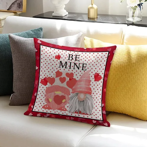 Miniatura 6 de Farmhouse Linen Cushion Cover Case for Living Room Bedroom Decor Be Mine Valentine's Day Red Pink Love Hearts Gnome Decorative Pillow Case with