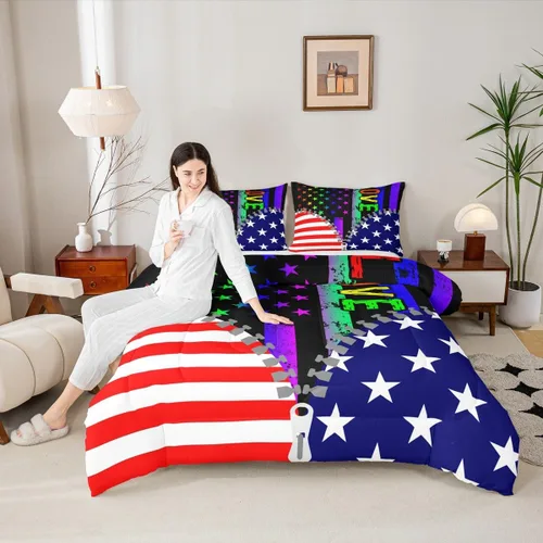 Miniatura 49 de Erosebridal - Juego de edredón con bandera estadounidense, juego de edredón de plumón tamaño individual para niños y adolescentes, juego de edredón