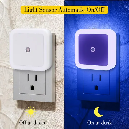 Miniatura 2 de Paquete de 6 luces nocturnas LED azules enchufables, sensor de atardecer a amanecer encendido y apagado automático, eficientes energéticamente