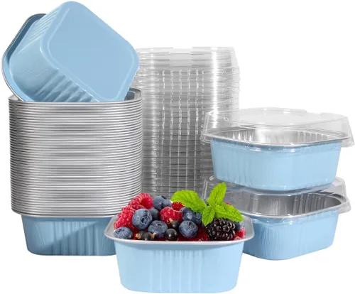 Miniatura 19 de 50 Pcs Mini Square Baking Cups with Lids,5oz Aluminum Foil Mini Cake Pans with Lids,Disposable Ramekins Cake Pans,150ml Dessert Cups Cupcake Pans
