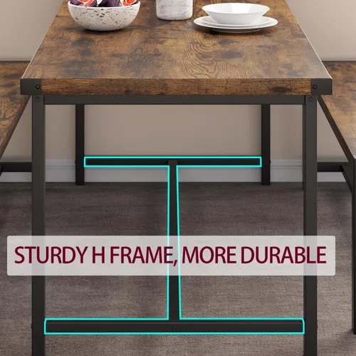 Miniatura 8 de Juego de mesa de comedor de granja para 4, juego de mesa de cocina de 3 piezas con 2 bancos, mesa rectangular pequeña y bancos para comedor, cocina