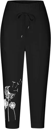 Miniatura 23 de Pantalones capri para mujer, estampado de diente de león, pantalones capri con cordón de cintura alta, elásticos, pantalones cortos de verano