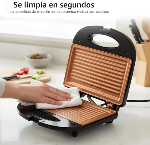 Miniatura 7 de OVENTE - Parrilla eléctrica para panini con placas antiadherentes, luces indicadoras LED, control de termostato, sandwichera compacta perfecta