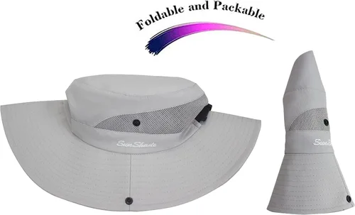 Miniatura 6 de Sombrero de sol para mujer con protección UV, malla plegable, ala ancha, sombrero de pesca para playa