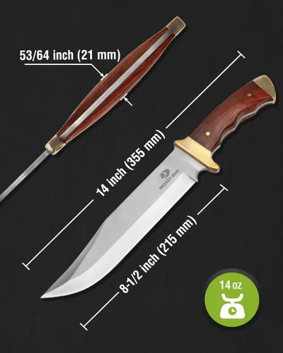 Miniatura 2 de Mossy Oak - Cuchillo Bowie de 14 pulgadas, mango de madera, cuchillo de caza Hoja fija de espiga completa, funda de cuero, cuchillos de caza