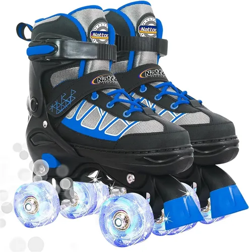 Nattork Patines de ruedas para niños y niñas, 4 tamaños ajustables con ruedas iluminadas para niños principiantes para interiores y exteriores Azul