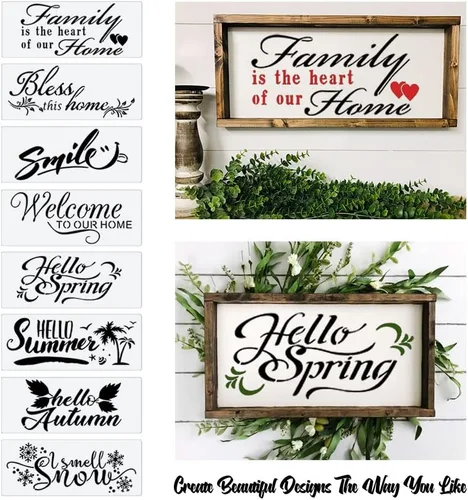 Miniatura 2 de Plantillas de letras de bienvenida para pintar sobre lienzo de madera y más, fuente reutilizable de caligrafía del alfabeto grande para el hogar