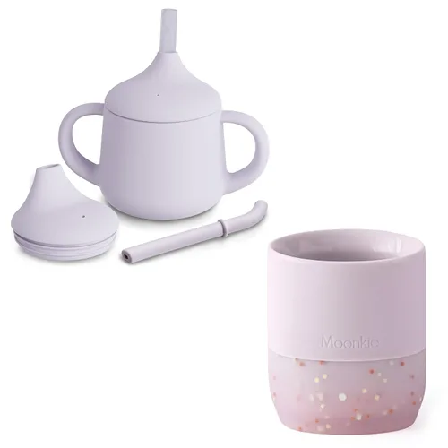 Moonkie Vasos pequeños para bebés | Taza abierta de silicona para bebés + taza para bebés | Juego de tazas de entrenamiento para bebés de 4 meses en