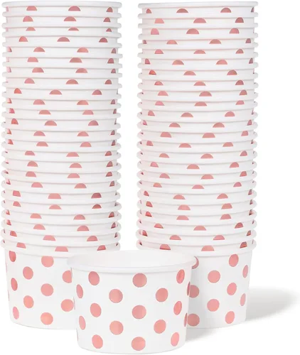 Miniatura 8 de MATICAN Vasos de papel para helado, paquete de 100 cuencos desechables de postre de 9 onzas para bebidas calientes y frías, 9 onzas, lunares