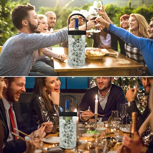 Miniatura 5 de Paquete de 2 bolsas de vino helado, portátil, plegable, enfriador de bolsa de vino transparente con asa, enfriador de botellas de vino, bolsa