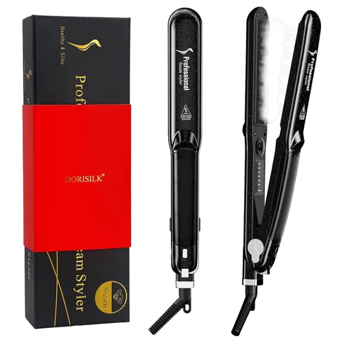 DORISILK Alisadores de Vapor 2.0 Mejorados para el Cabello, Plancha Plana de Vapor de Turmalina Cerámica Profesional de Salón Alisador de Cabello y