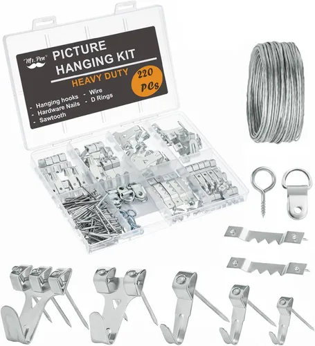 Miniatura 9 de Mr. Pen - Kit negro para colgar cuadros de 220 piezas, clavos, ganchos y herrajes