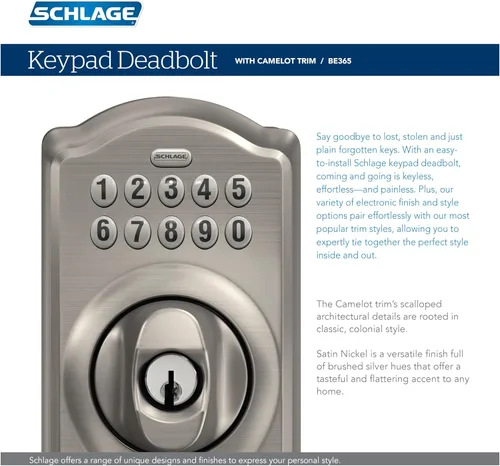 Miniatura 7 de SCHLAGE - Cerrojo de seguridad electrónico BE365 CAM 622 con teclado, negro mate