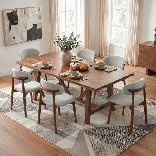 Miniatura 13 de Juego de 2 Sillas de Comedor de Madera Modernas Tapizadas en Tela, Sillas de Cocina de Mediados de Siglo Moderno, Sillas de Comedor de Granja