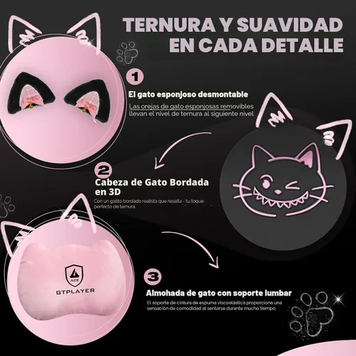 Miniatura 4 de GTPOFFICE Linda silla de juegos con orejas de gato, silla ergonómica de computadora con reposapiés, soporte lumbar de pata de gato, cómoda silla