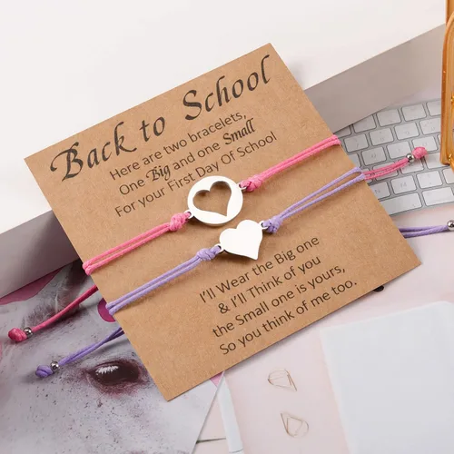 Miniatura 2 de YELUWA 2 Pcs Back to School Gift, First Day of School Gift, Lovely Charm Bracelets Set for DaughterSon from Mother Mommy and Me Jewelry with Gift