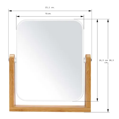 Miniatura 8 de LFOYOU Espejo de maquillaje de tocador con soporte de bambú natural, espejo de aumento giratorio de 360 grados de doble cara, espejo de maquillaje