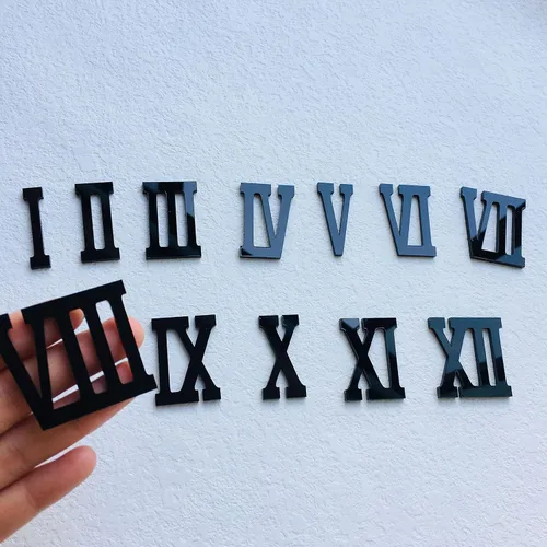 Miniatura 3 de 12 piezas de números acrílicos con espejo romano para un reloj de pared (negro)
