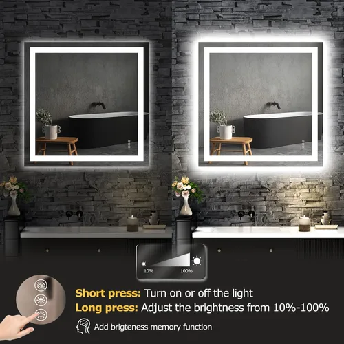 Miniatura 6 de Hivone 36x36 Espejo de baño LED con luces, antiempañamiento, regulable, retroiluminado + iluminación frontal, espejo de tocador de baño inteligente
