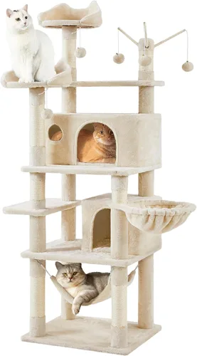 Miniatura 10 de Yaheetech Árbol para gatos, torre grande de 67 pulgadas con 3 palitos extraíbles, 2 perchas en forma de orejas de gatito, 2 condominios, hamaca