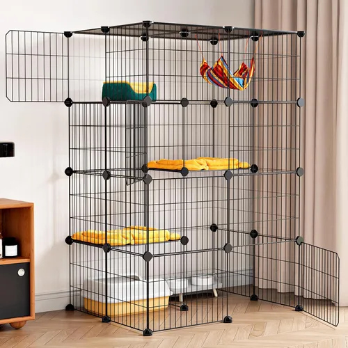 Oneluck Jaulas grandes de 4 niveles para gatos de 47.2 pulgadas, corralito de juego para gatos de bricolaje, jaula de metal desmontable, jaula para