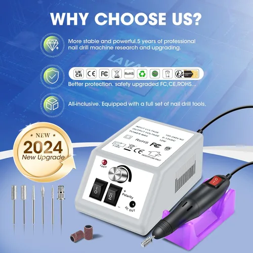 Miniatura 5 de LAVAED Kit de máquina de taladro de uñas eléctrico profesional, vibración de bajo ruido con brocas de uñas y bandas de lijado para taladro de uñas