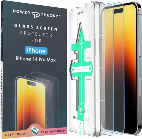 Power Theory Protector de pantalla para iPhone 14 Pro Max, pantalla de vidrio templado de alta calidad para una máxima protección en tu iPhone 14