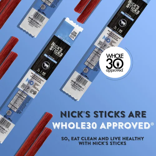 Miniatura 8 de Palitos de carne de res alimentada con pasto Nick's Sticks, sin gluten, sin antibióticos u hormonas (25 paquetes de 2 palitos)